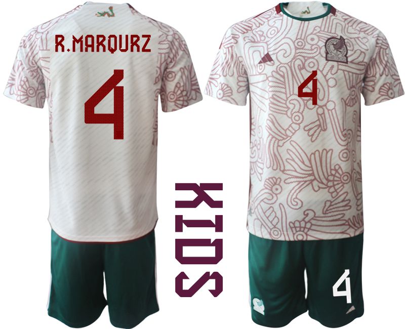 Youth 2022 World Cup National Team Mexico away white #4 Soccer Jersey->youth soccer jersey->Youth Jersey